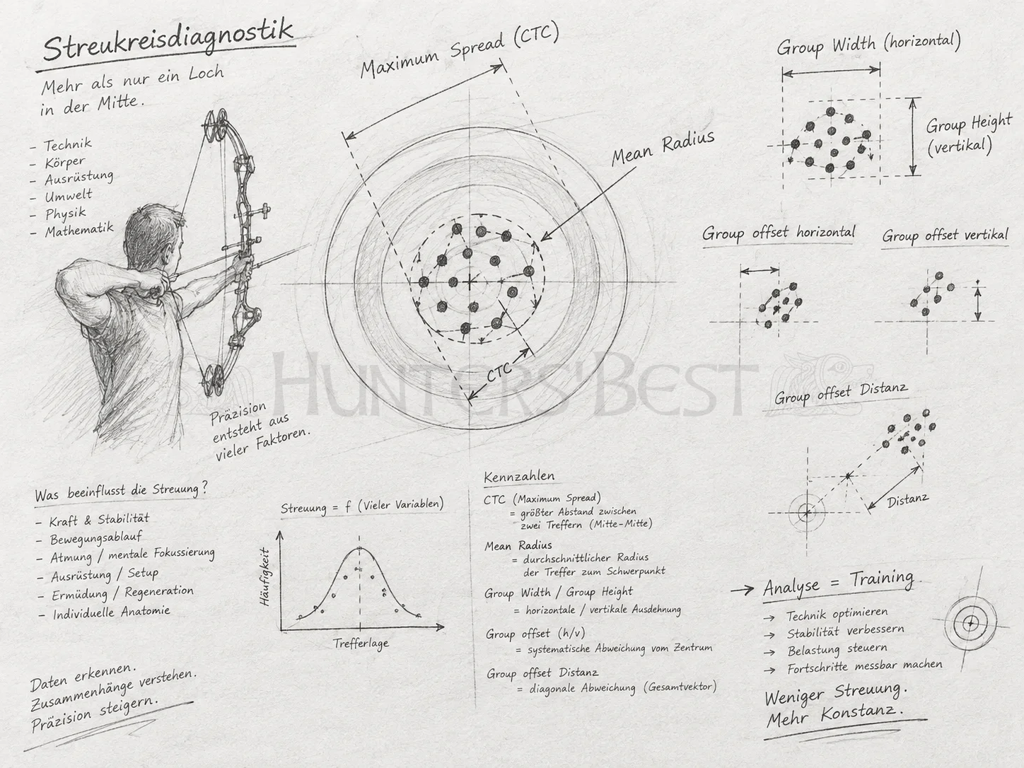 Streukreisdiagnostik, Maximum Spread CTC, Mean Radius, Group Width, Group Height, Group offset horizontal, Group offset vertical, Group offset Distanc_ergebnis